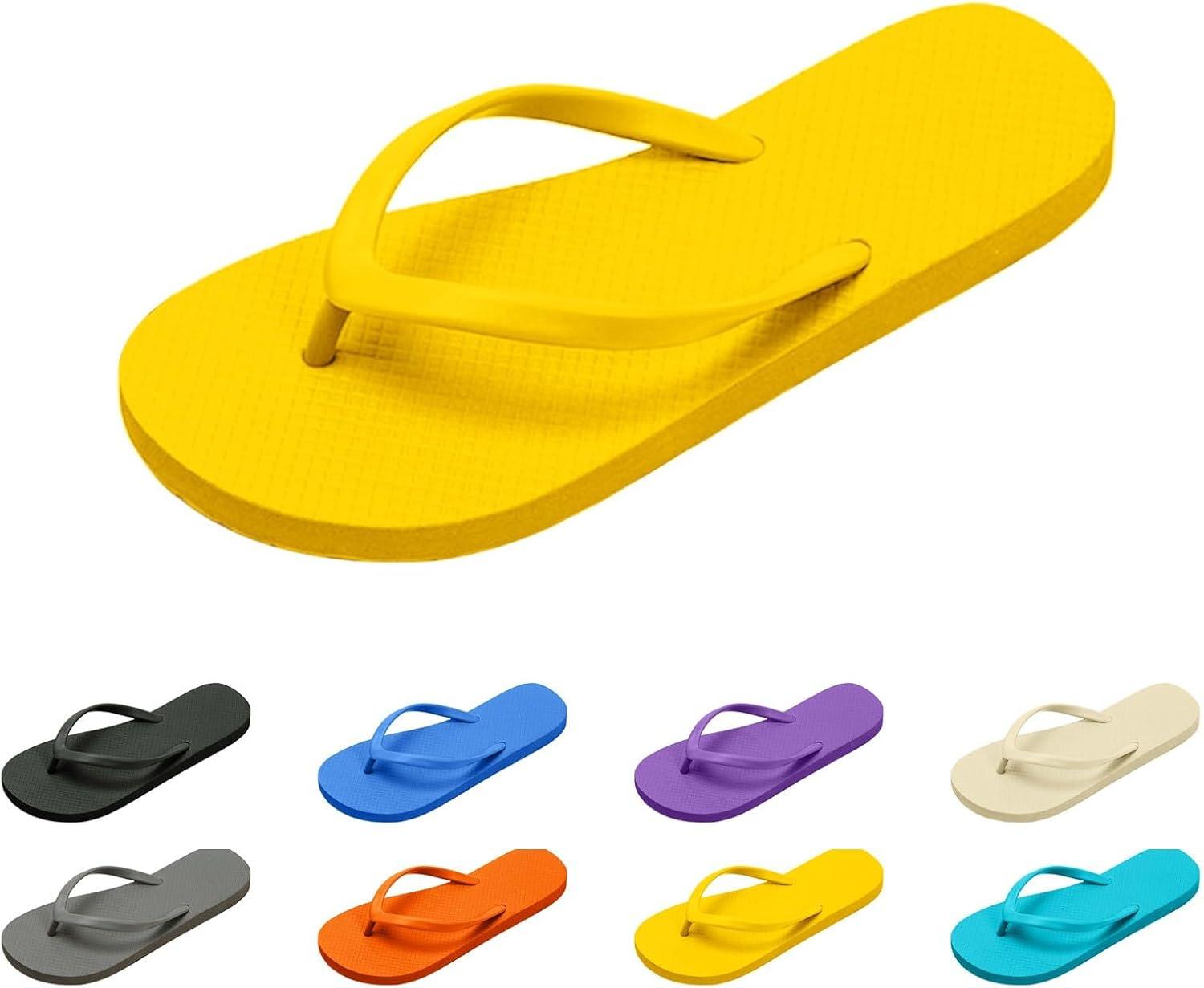 imageTongs pour Femmes Pantoufles de Douche pour Femmes Sandales Plates adaptes la Salle de Bain dt la Plage Piscine Tongs lgres et Basiques en Chaussures Scurit FemmesJaune