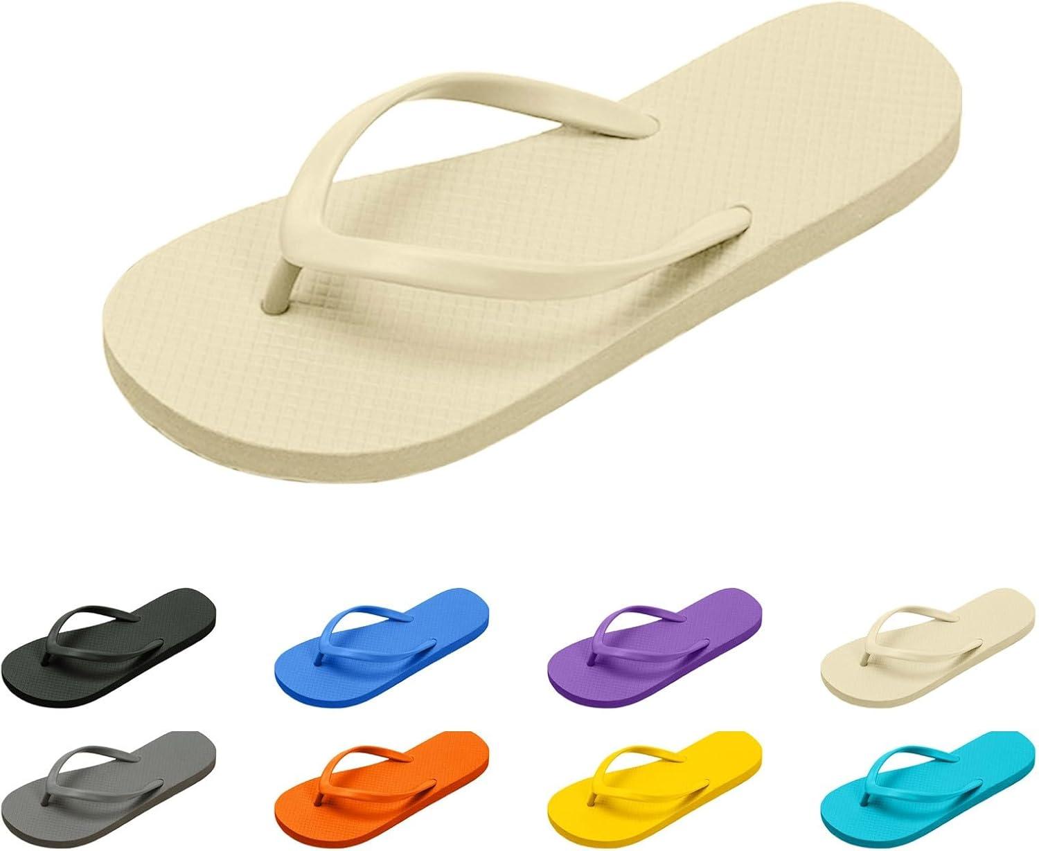 imageTongs pour Femmes Pantoufles de Douche pour Femmes Sandales Plates adaptes la Salle de Bain dt la Plage Piscine Tongs lgres et Basiques en Chaussures Scurit FemmesBeige