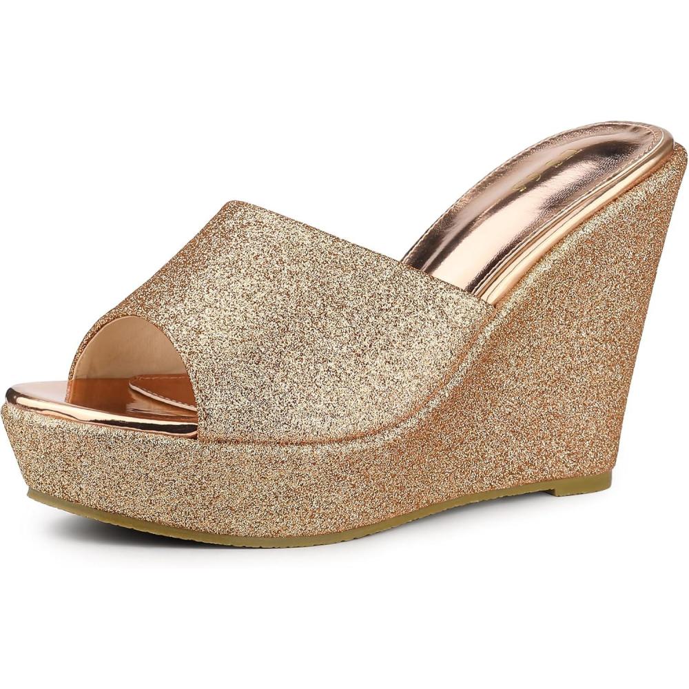imageAllegra K Sandales Talons compenss Enfiler Plateforme Scintillante pour FemmesOr Rose