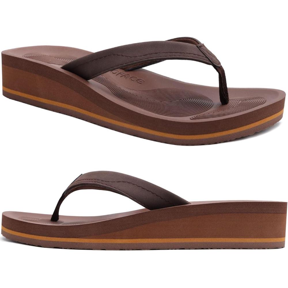 imageCOFACE Femmes Tongs Mode Sandales Tong Compensees t Plage Piscine et Vacances avec Tapis de Yoga ConfortableMarron Fonc