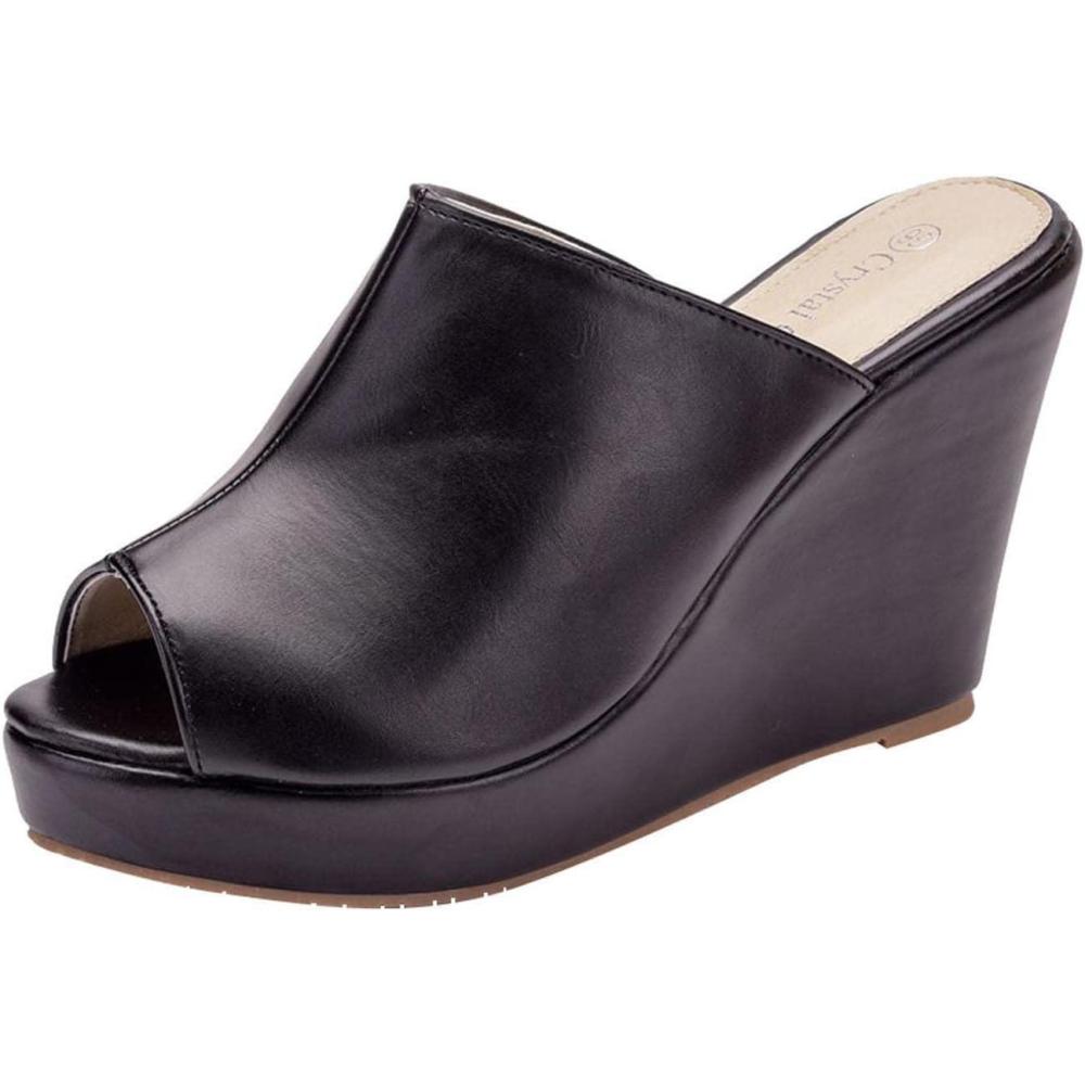 imageClaquette Talons Hauts Femme t Compenses Plateforme Pantoufles Soutien Plantaire Mules Antidrapant Chaussons Sandales Bout Ouvert Claquette Compensees Chaussure Mariage Confort pour VoyagesNoir