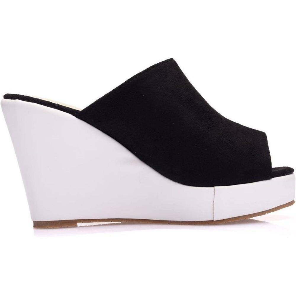 imageClaquette Talons Hauts Femme t Compenses Plateforme Pantoufles Soutien Plantaire Mules Antidrapant Chaussons Sandales Bout Ouvert Claquette Compensees Chaussure Mariage Confort pour VoyagesMulticolore