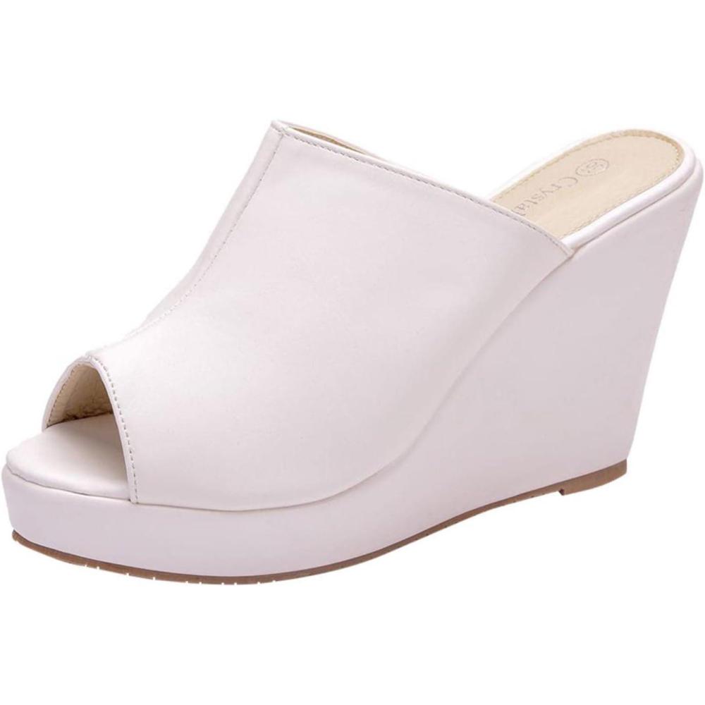 imageClaquette Talons Hauts Femme t Compenses Plateforme Pantoufles Soutien Plantaire Mules Antidrapant Chaussons Sandales Bout Ouvert Claquette Compensees Chaussure Mariage Confort pour VoyagesBlanc