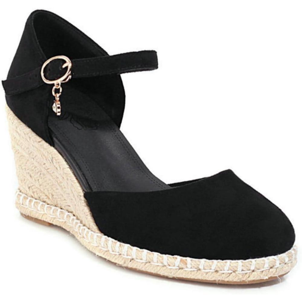 imageFemmes Ferm Bout Rond Sandales Dt Cheville Bride Robe Escarpins avec Boucle Mode Compense Plateforme SandalesBlack1