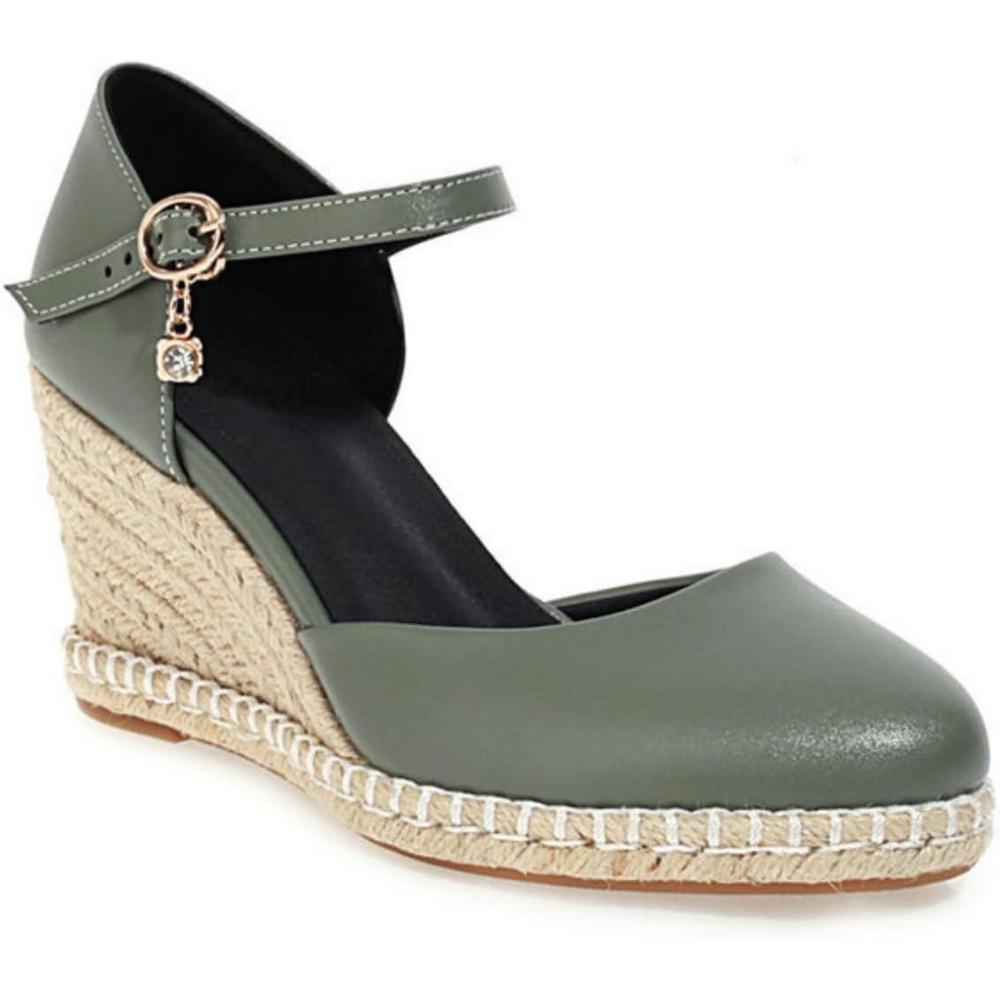 imageFemmes Ferm Bout Rond Sandales Dt Cheville Bride Robe Escarpins avec Boucle Mode Compense Plateforme SandalesGreen Vert