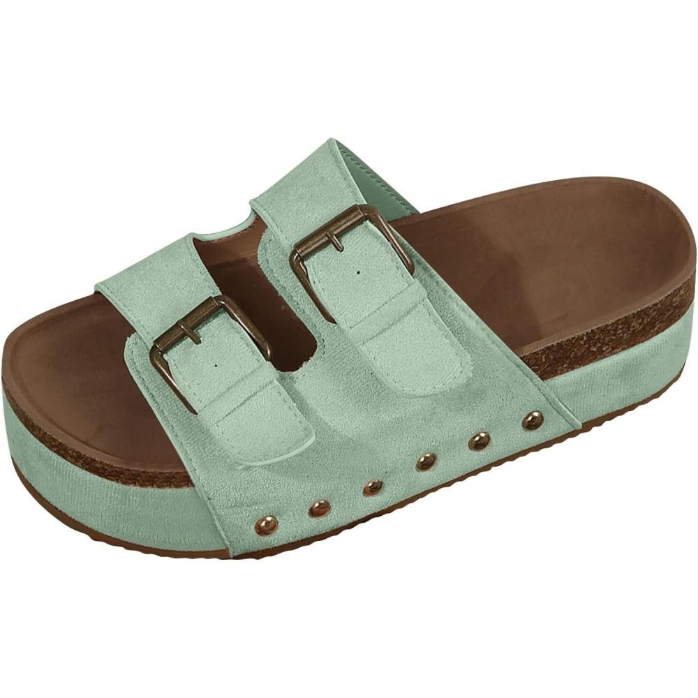 imageMules en Cuir pour Femme Sandales Mode Bout Ouvert Compenses Plateforme Pantoufles Premium Orthopdiques Sandales Vintage Chaussons de Plage dt07 Vert