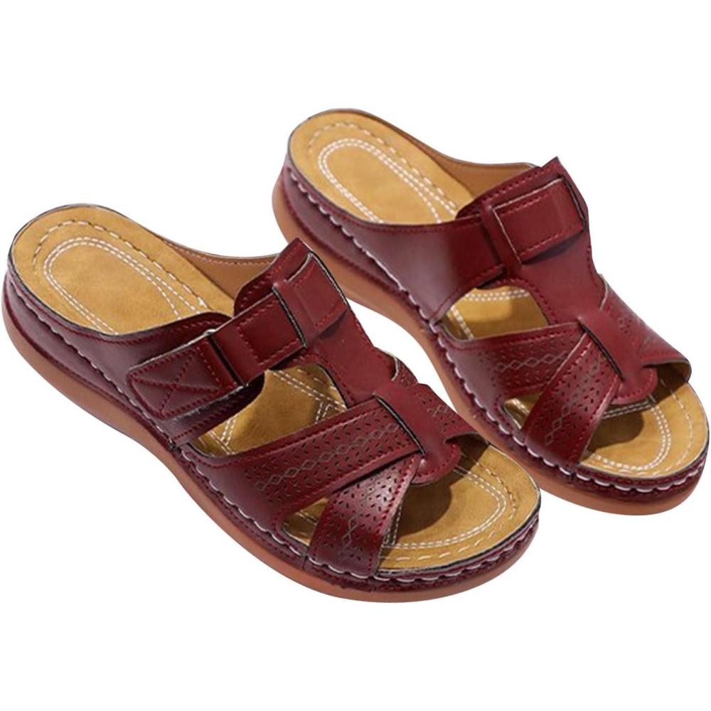 imagePantoufles orthopdiques pour femme Talon compens Mules confortables pour femme En cuir souple Lit de pied souple Sandales de marche avec soutien de la vote plantaire Sandales dtRd2