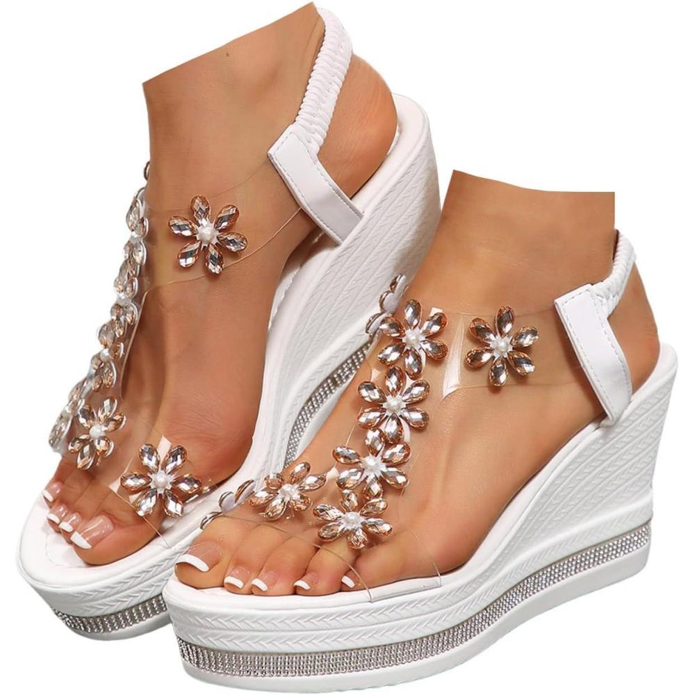 imageSandales plateforme pour femme avec talon compens Sandales avec papillon et strass lgantes Sandales dt lastiquesX3 Dor