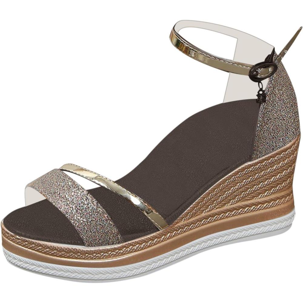 imageSandales talon compens confortables pour femme Sandales compenses pour femme Semelle plate Lgres Avec lanires fermes Chaussures de plage Sandales lanires Talon dcontractOr Rose