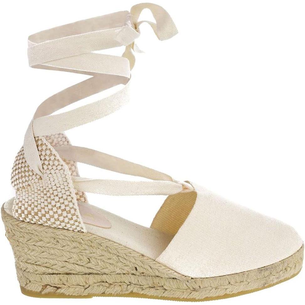 imageSandales Compenses pour Femme Classiques en Sparte Jute Bandes de Cheville Fabriqu en Espagne Semelle Intrieure Rembourre en Tissu Fermeture Bandes de ChevilleBeige