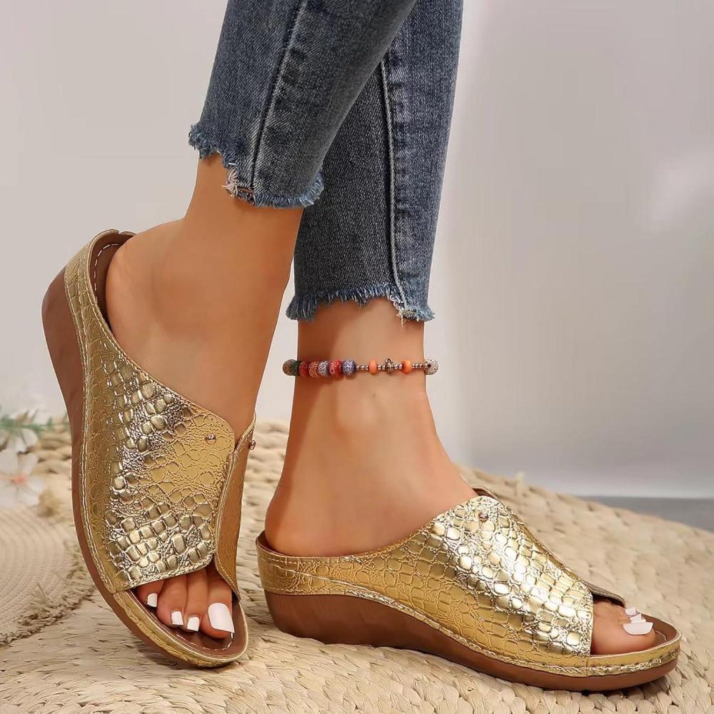 imageSandales Confortables Orthopdiques dt Mules Femme t Chaussures Bout Ouvert Compenses Plateforme Pantoufles Premium OrthopdiquesOr