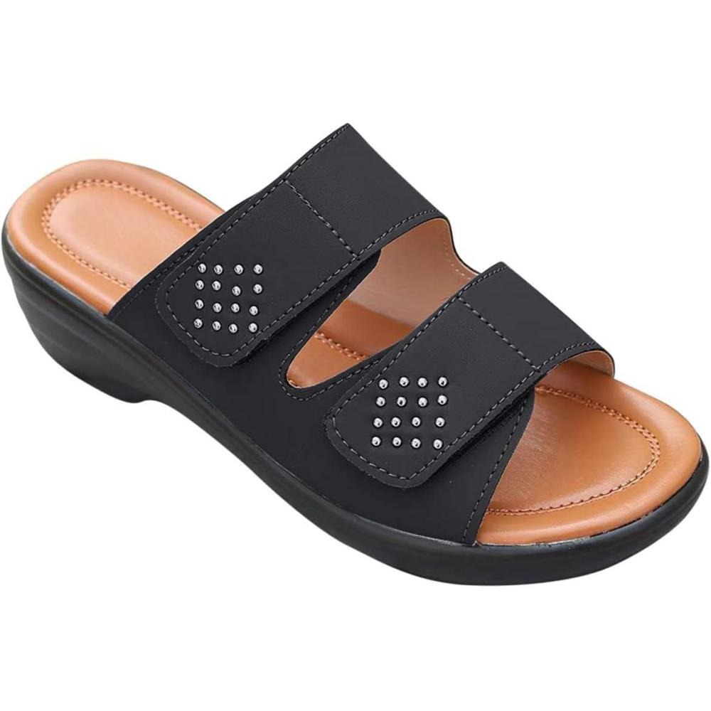 imageSandales Femmes Orthopdique Compenses Sandale Confortable De Plage Pantoufles Femme Ete Respirantes Semelles paisses AntiDrapant Chaussures Bohemia Sandals Scratch SoldeLe Noir