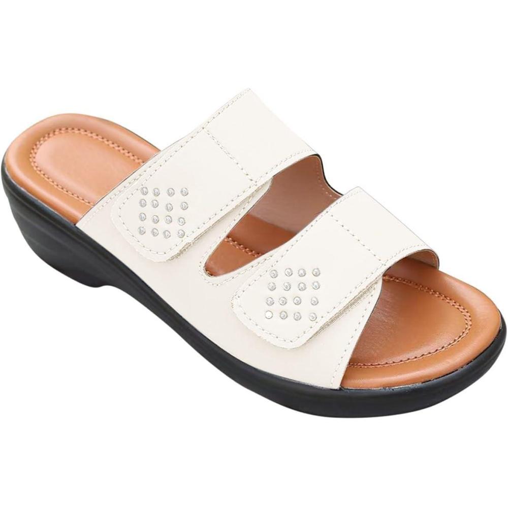 imageSandales Femmes Orthopdique Compenses Sandale Confortable De Plage Pantoufles Femme Ete Respirantes Semelles paisses AntiDrapant Chaussures Bohemia Sandals Scratch SoldeBlanc