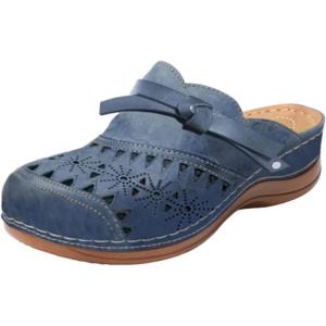 2025 Sandales Orthopédiques pour Femmes Mules en Cuir Bohême Bout Ouvert Plateforme Pantoufles Compensées Pas Cher Chaussons D&rsquo;été Confortables Respirantes Sandales Vintage Mode Chaussures de Plage(A04 Bleu)