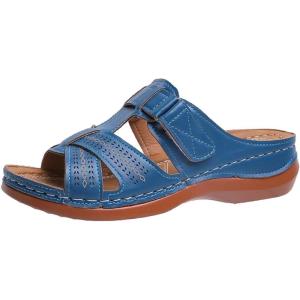 2025 Sandales Orthopédiques pour Femmes Mules en Cuir Bohême Bout Ouvert Plateforme Pantoufles Compensées Pas Cher Chaussons D&rsquo;été Confortables Respirantes Sandales Vintage Mode Chaussures de Plage(A01 Bleu)