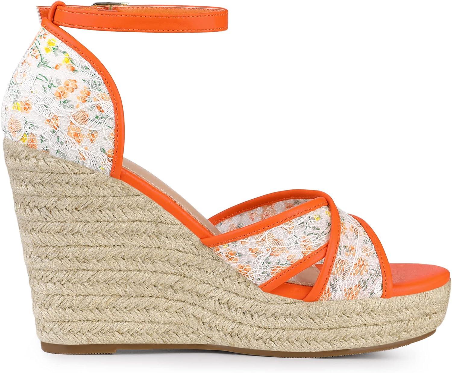 imageAllegra K Femmes Sandales Compenses Talon Compens Bride Cheville EspadrillePinke Blume