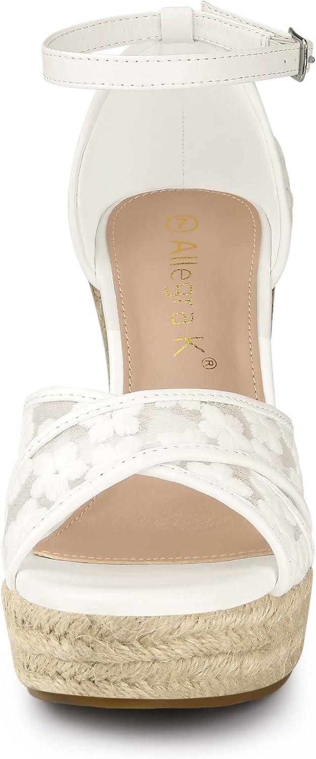 imageAllegra K Femmes Sandales Compenses Talon Compens Bride Cheville EspadrilleWeie Blume