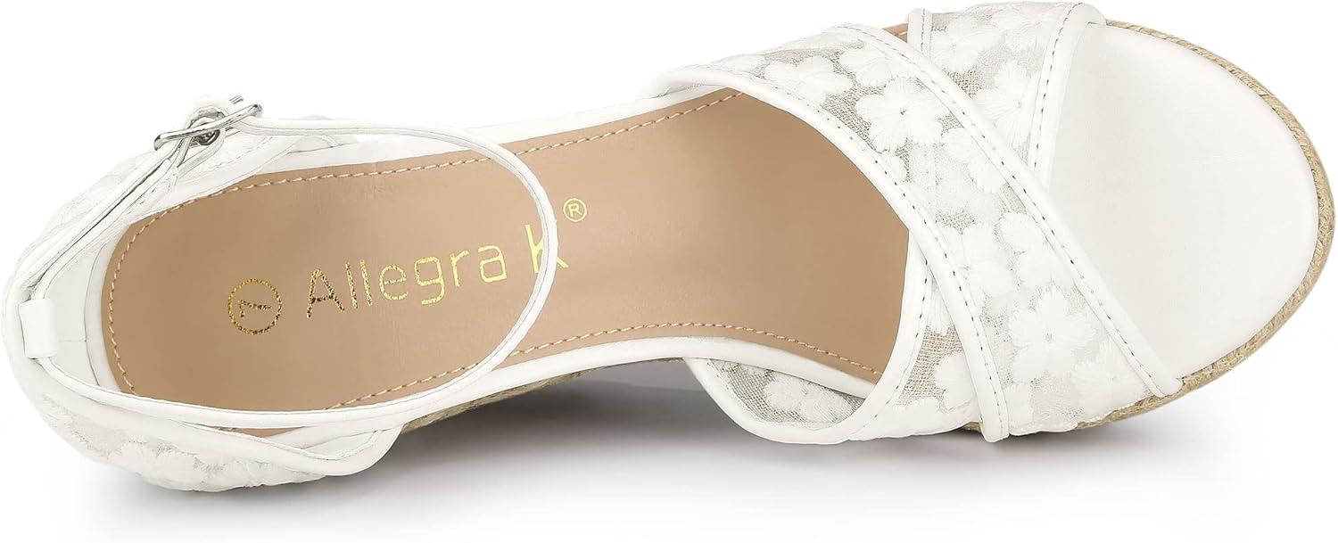 imageAllegra K Femmes Sandales Compenses Talon Compens Bride Cheville EspadrilleWeie Blume