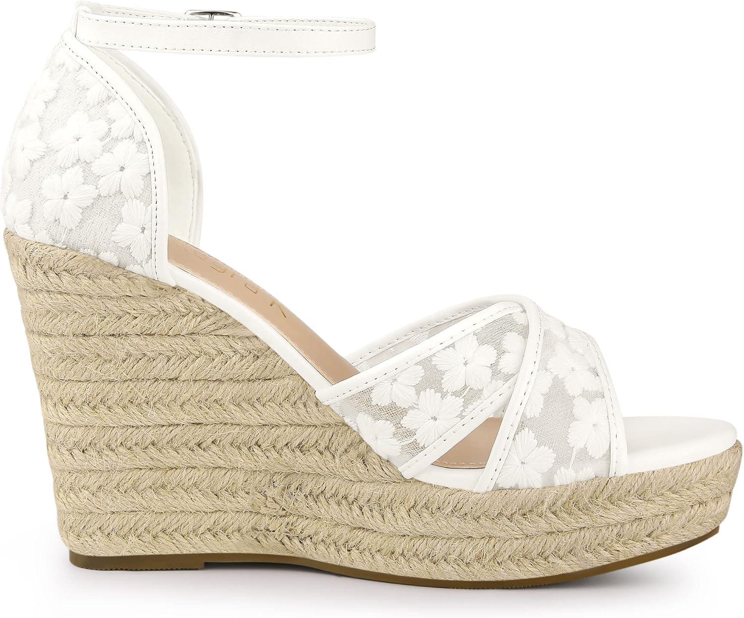 imageAllegra K Femmes Sandales Compenses Talon Compens Bride Cheville EspadrilleWeie Blume