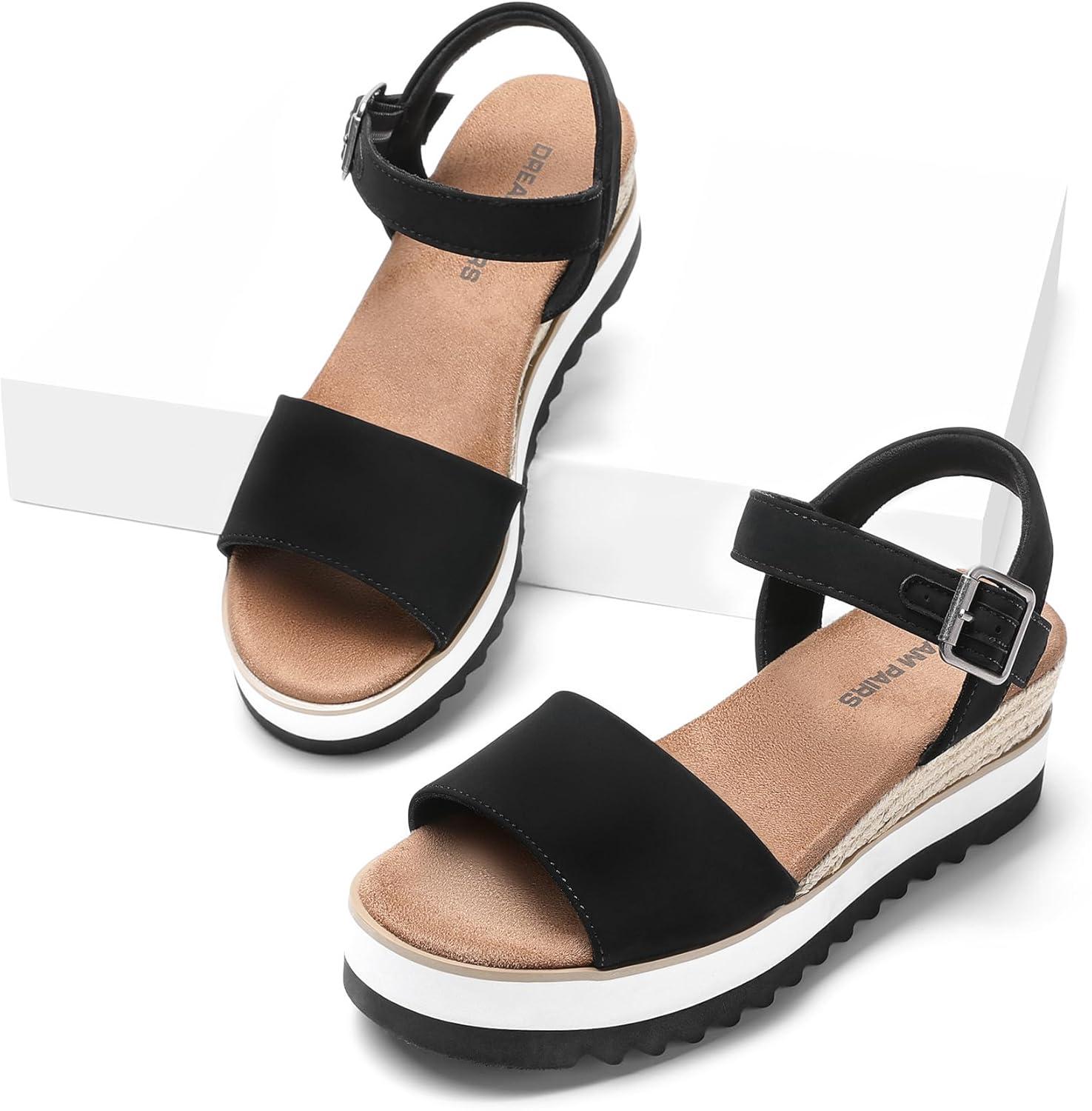 imageDREAM PAIRS Sandales Talon Compens pour Femmes Confortables Sandale Espadrilles dt Classique Plateforme DWUMPS2504Noir