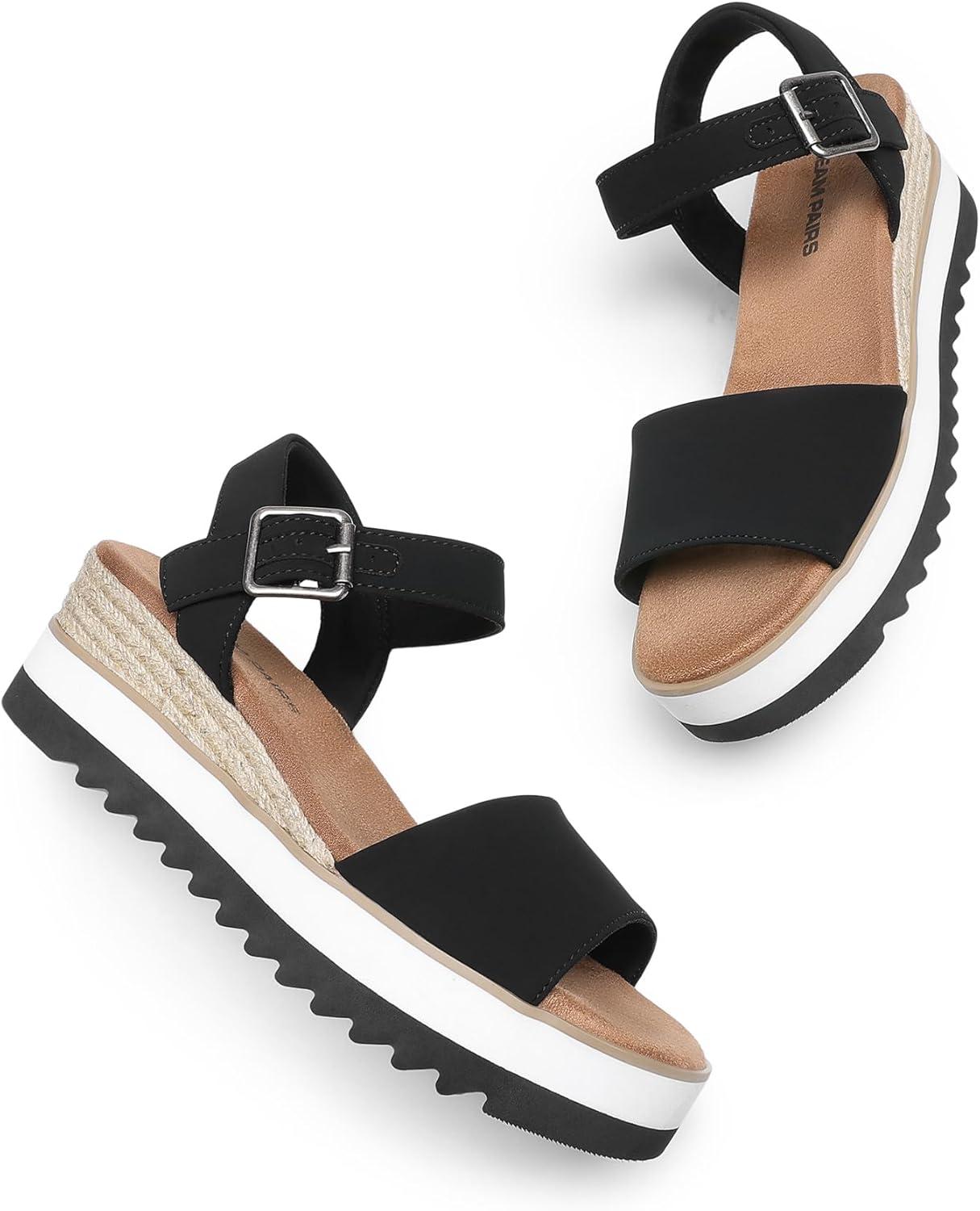 imageDREAM PAIRS Sandales Talon Compens pour Femmes Confortables Sandale Espadrilles dt Classique Plateforme DWUMPS2504Noir