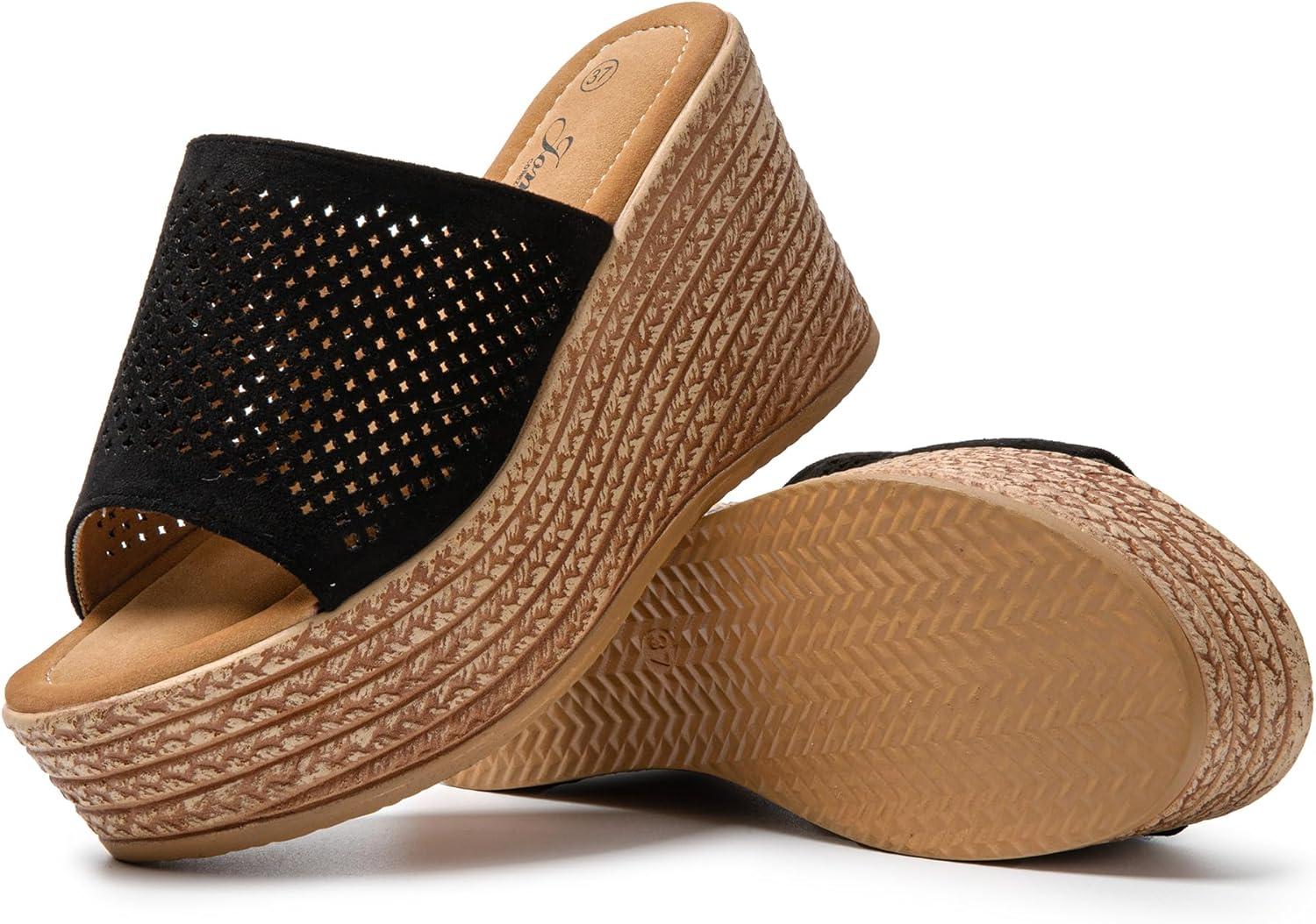imageJOMIX Sandales Compenses Femme Sandale Femme Tongs Compens dt Espadrilles Femme pour Maison Piscine PlageNoir