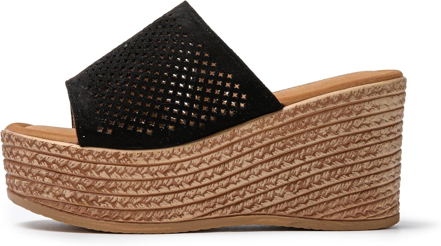 imageJOMIX Sandales Compenses Femme Sandale Femme Tongs Compens dt Espadrilles Femme pour Maison Piscine PlageNoir