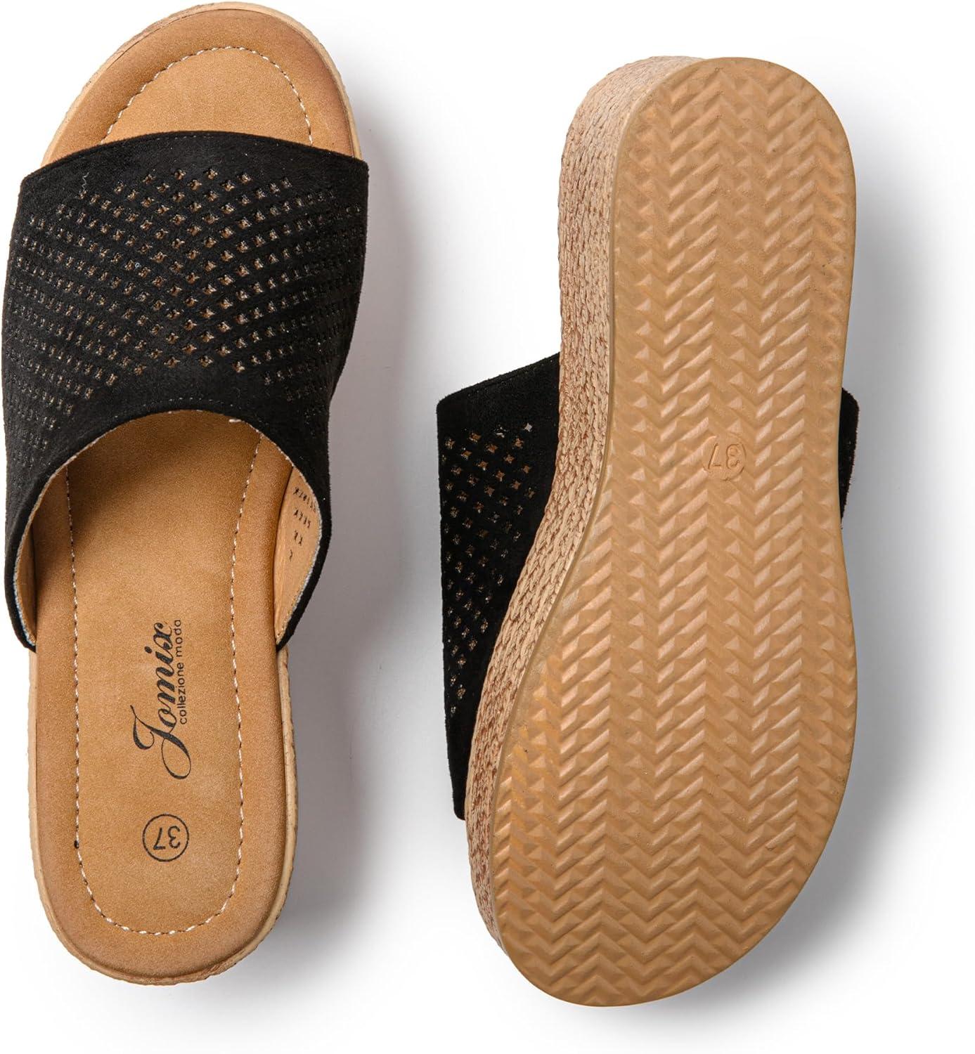 imageJOMIX Sandales Compenses Femme Sandale Femme Tongs Compens dt Espadrilles Femme pour Maison Piscine PlageNoir