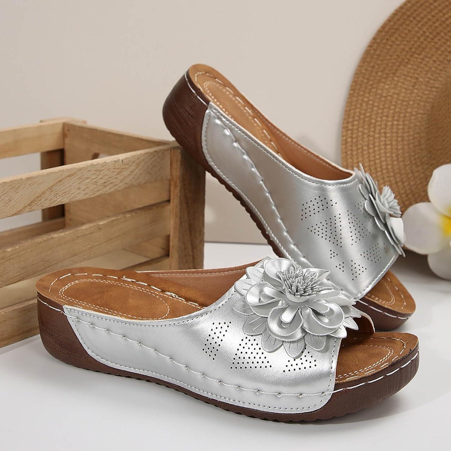imageMules en Cuir Femme Sandales Compenses Bout Ouvert Plateforme Premium Orthopdiques Pantoufles Chaussons Dame02 Argent
