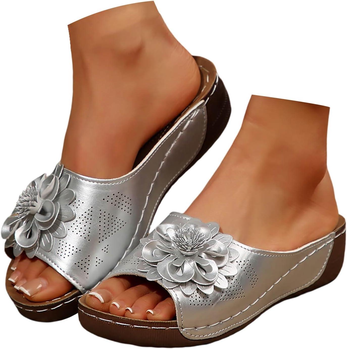 imageMules en Cuir Femme Sandales Compenses Bout Ouvert Plateforme Premium Orthopdiques Pantoufles Chaussons Dame02 Argent