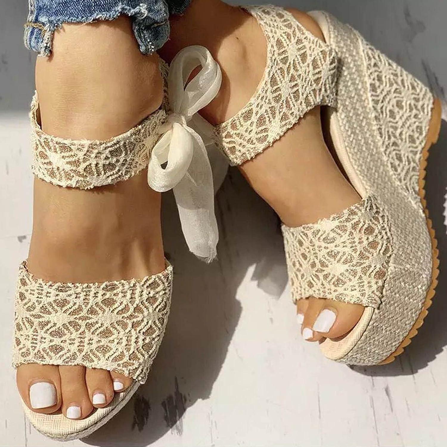 imageNUSGEAR Sandales pour femme Sandales dt croises bretelles croises lgantes Sandales compenses pour femme Sandales dt Sandales ChaussuresA Beige