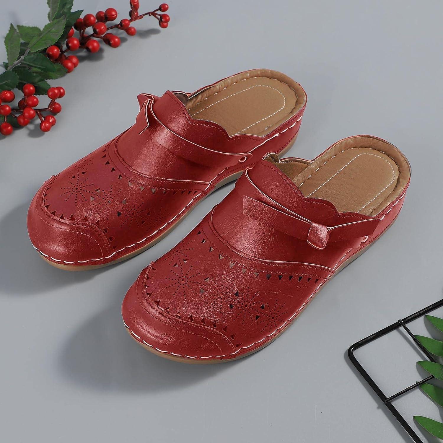 imageSandales Gardener pour femme avec plateau talon compens Chaussons lgrement ferms lavant creux Mules confortables enfiler Chaussures de jardin sandales de plageRouge