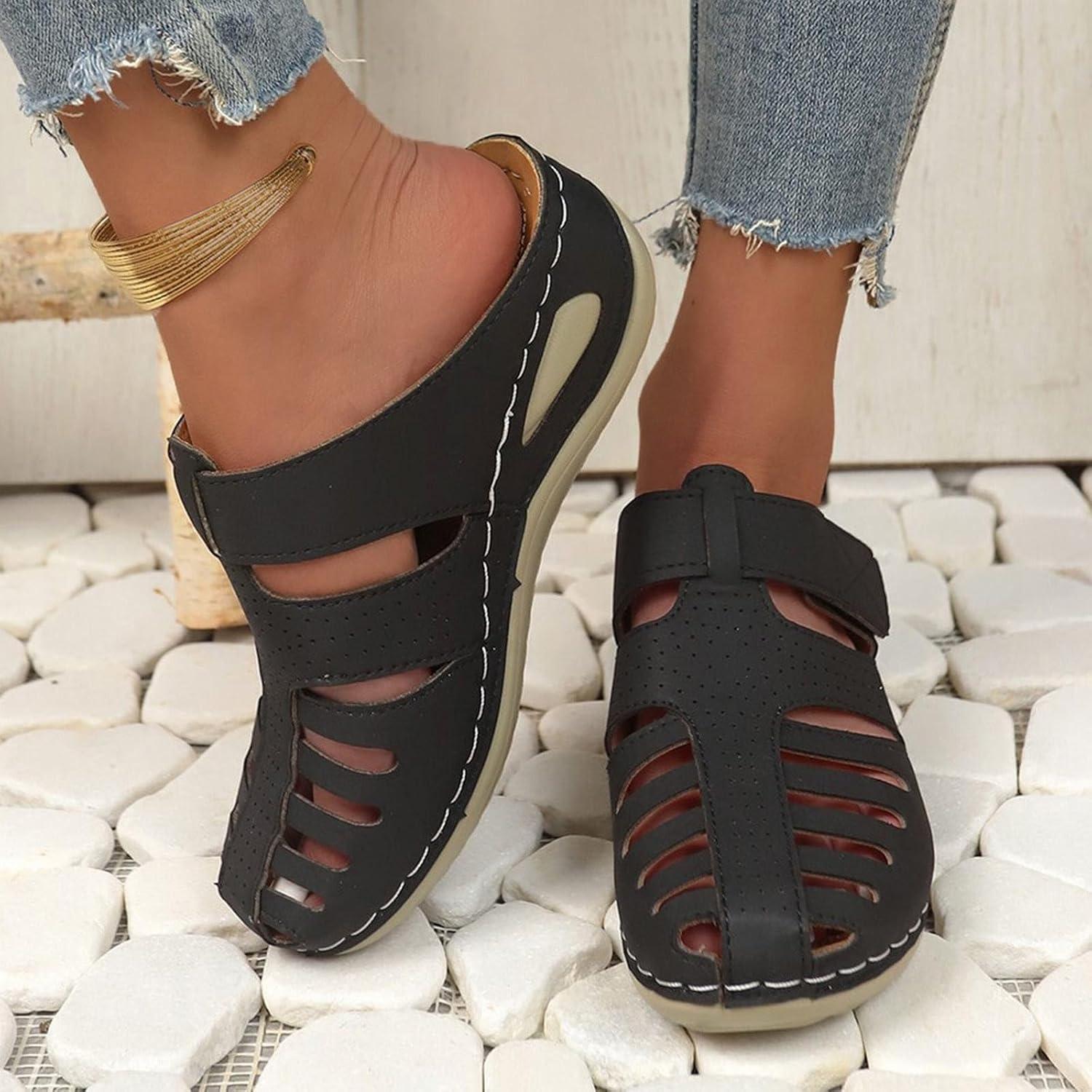 imageSandales de pcheur en cuir pour femme avec semelle compense pour femme dos nu sandales bout ferm mules talon inclin chaussons antidrapants chaussures orthopdiques lgresNoir