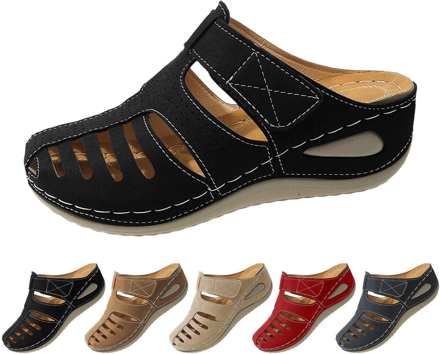 imageSandales de pcheur en cuir pour femme avec semelle compense pour femme dos nu sandales bout ferm mules talon inclin chaussons antidrapants chaussures orthopdiques lgresNoir