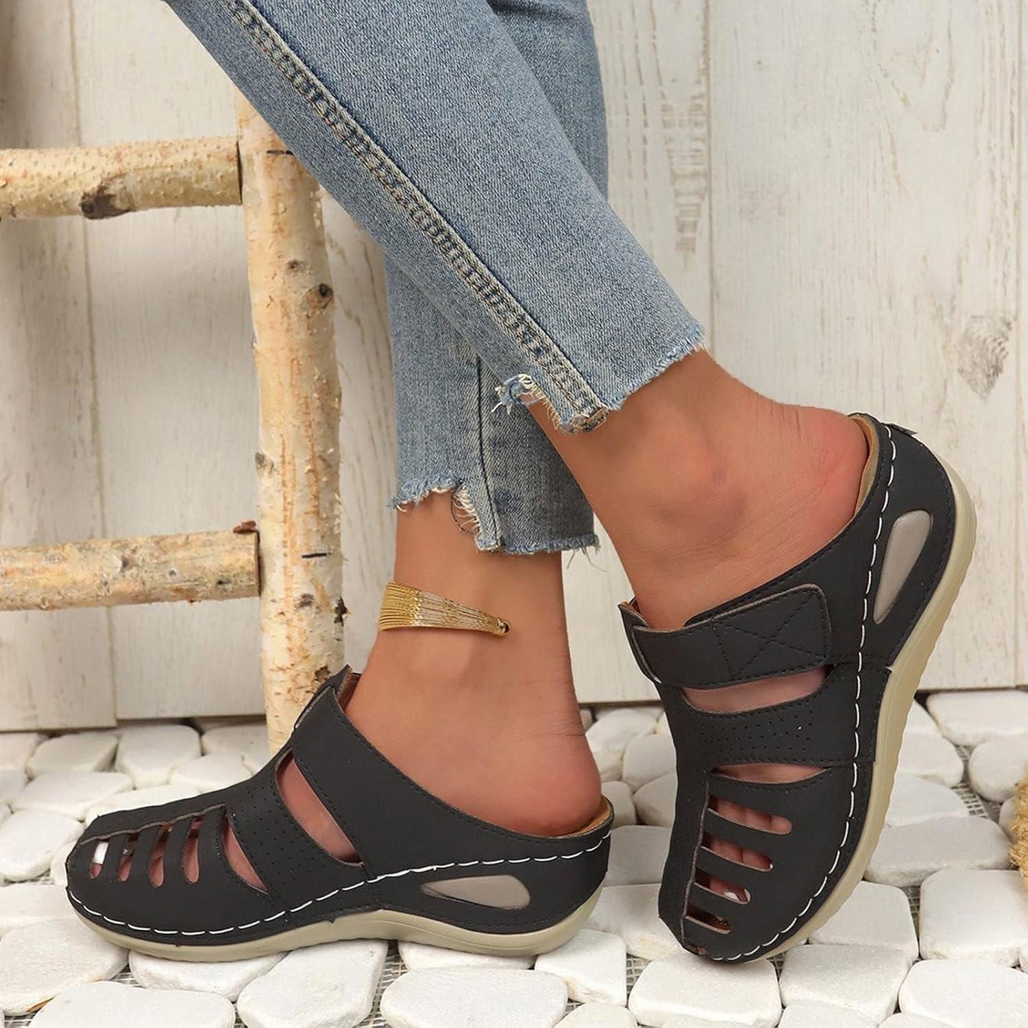 imageSandales de pcheur en cuir pour femme avec semelle compense pour femme dos nu sandales bout ferm mules talon inclin chaussons antidrapants chaussures orthopdiques lgresNoir