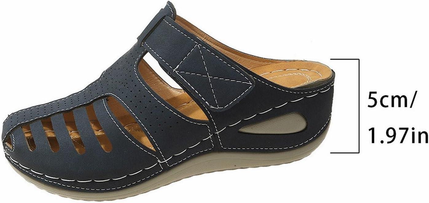 imageSandales de pcheur en cuir pour femme avec semelle compense pour femme dos nu sandales bout ferm mules talon inclin chaussons antidrapants chaussures orthopdiques lgresBleu