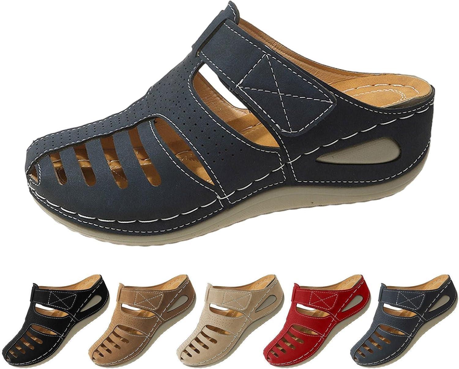 imageSandales de pcheur en cuir pour femme avec semelle compense pour femme dos nu sandales bout ferm mules talon inclin chaussons antidrapants chaussures orthopdiques lgresBleu