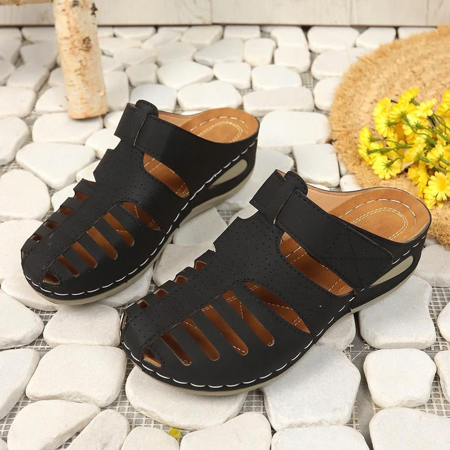imageSandales de pcheur en cuir pour femme avec semelle compense pour femme dos nu sandales bout ferm mules talon inclin chaussons antidrapants chaussures orthopdiques lgresNoir