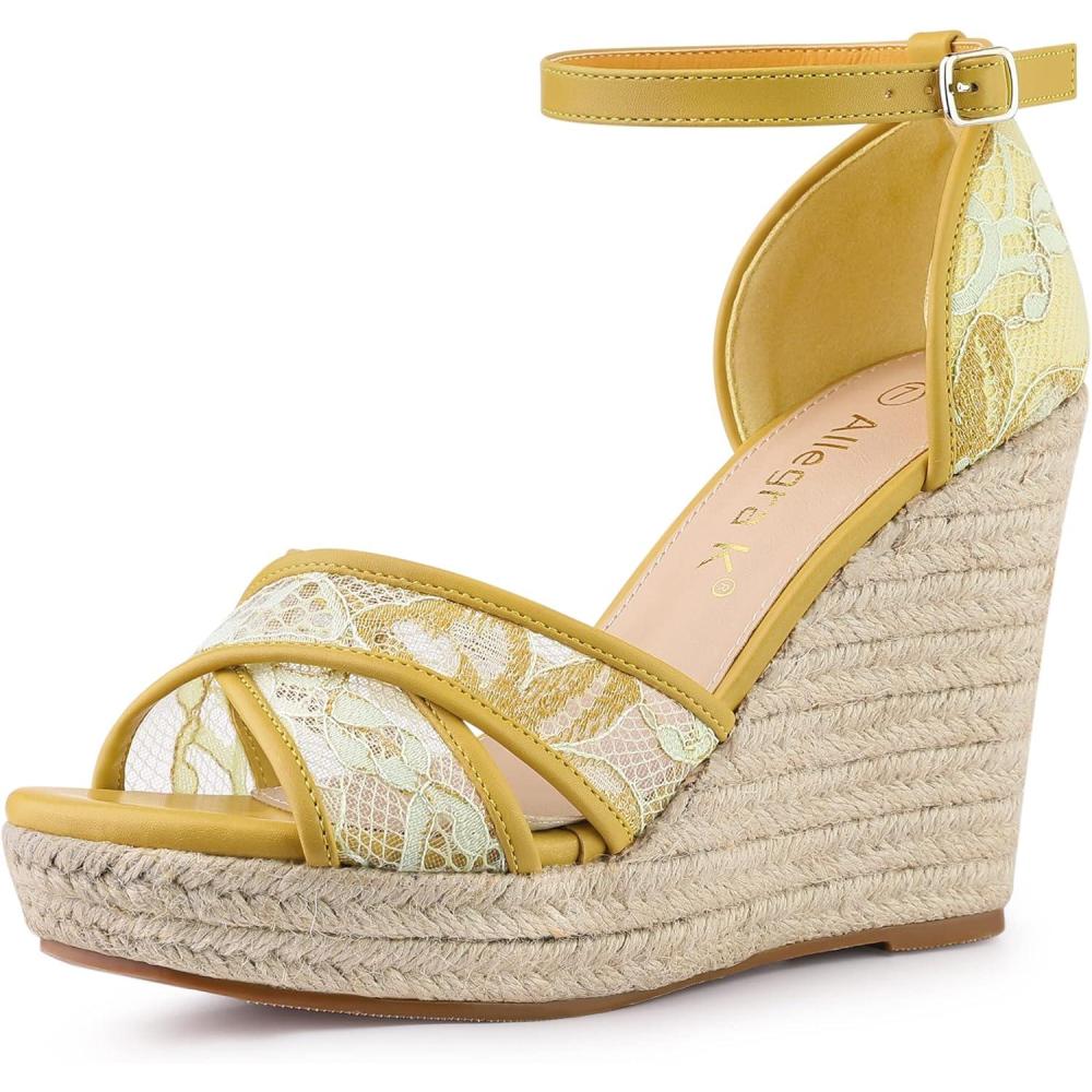 imageAllegra K Femmes Sandales Compenses Talon Compens Bride Cheville EspadrilleGelbgrn