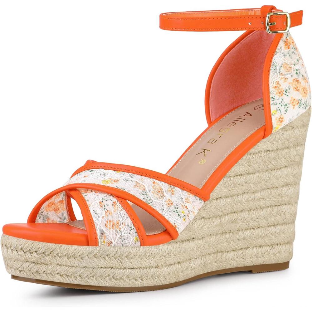 imageAllegra K Femmes Sandales Compenses Talon Compens Bride Cheville EspadrillePinke Blume