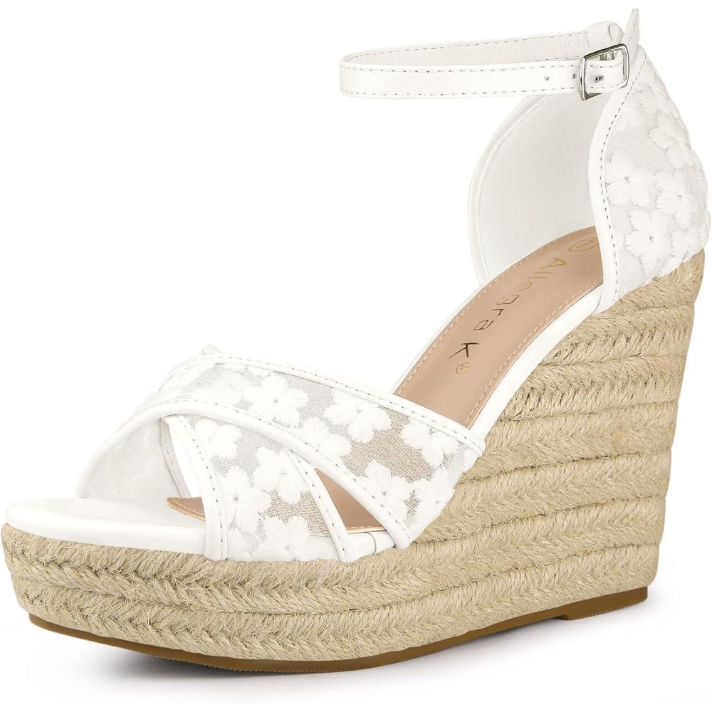 imageAllegra K Femmes Sandales Compenses Talon Compens Bride Cheville EspadrilleWeie Blume