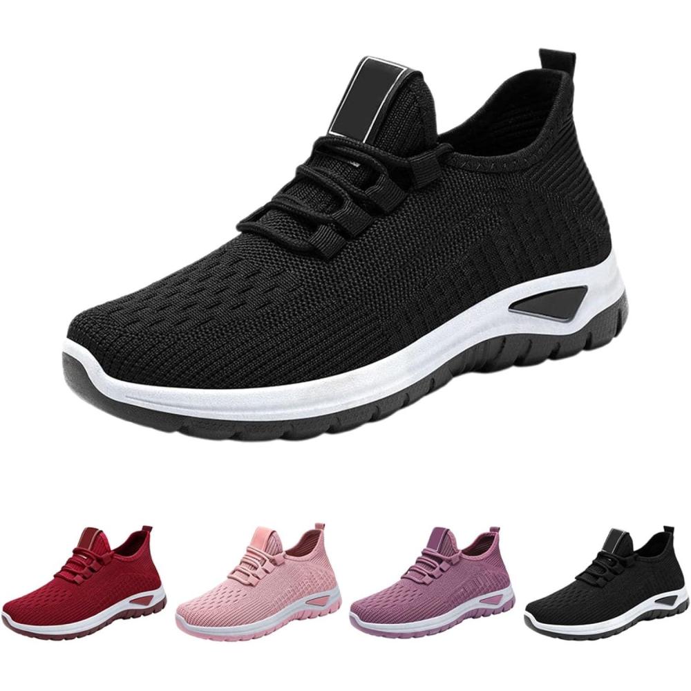 imageChaussures dcontractes pour Femmes Printemps t et Automne Simples en lgres Respirantes et Non touffantes pour la Course Pied Le Sport Bottine NoireLe Noir