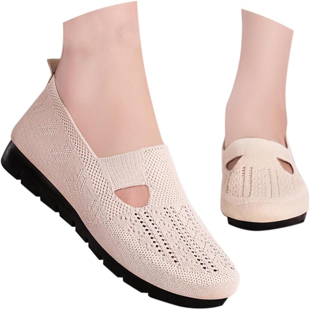 imageChaussures dcontractes pour Femmes Printemps t et Automne lgres Respirantes en Semelle Souple Confortables Cuissardes Marron PlatesBeige