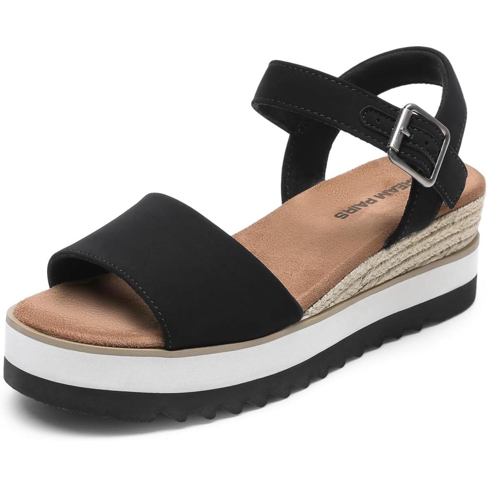 imageDREAM PAIRS Sandales Talon Compens pour Femmes Confortables Sandale Espadrilles dt Classique Plateforme DWUMPS2504Noir