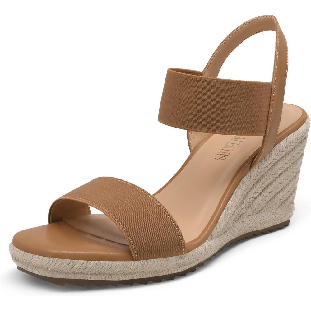 imageDREAM PAIRS Sandales Compenses pour Femme Bout Ouvert Bride la Cheville Espadrilles Sandale Talon compens tChameau