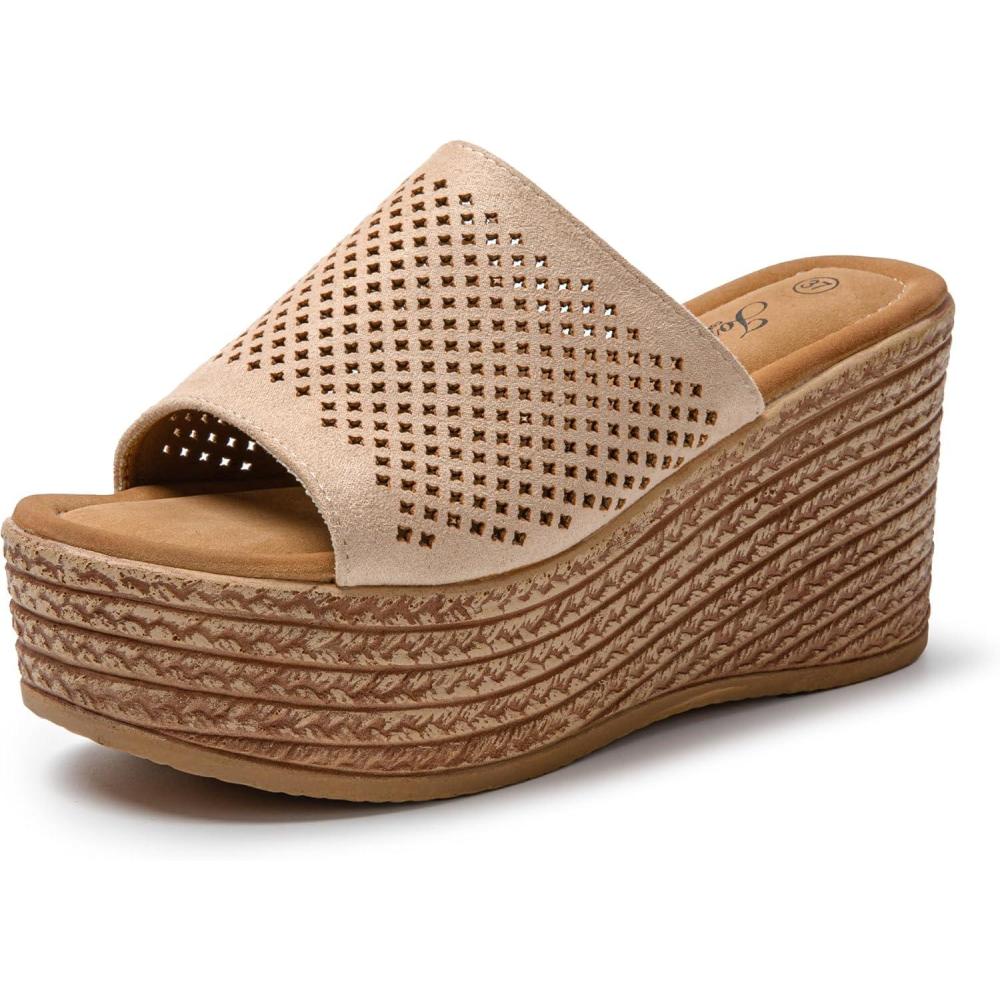 imageJOMIX Sandales Compenses Femme Sandale Femme Tongs Compens dt Espadrilles Femme pour Maison Piscine PlageBeige
