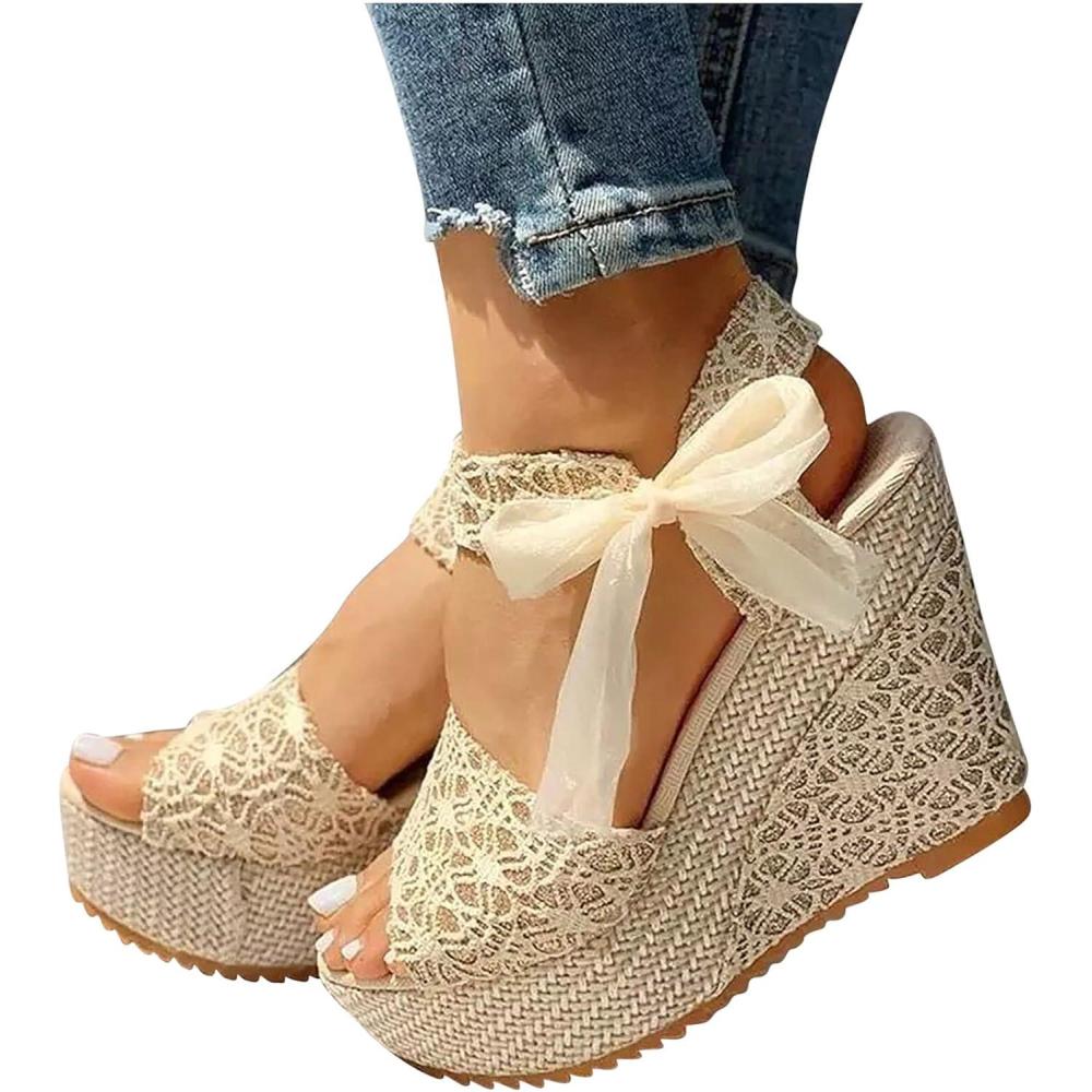 imageNUSGEAR Sandales pour femme Sandales dt croises bretelles croises lgantes Sandales compenses pour femme Sandales dt Sandales ChaussuresA Beige