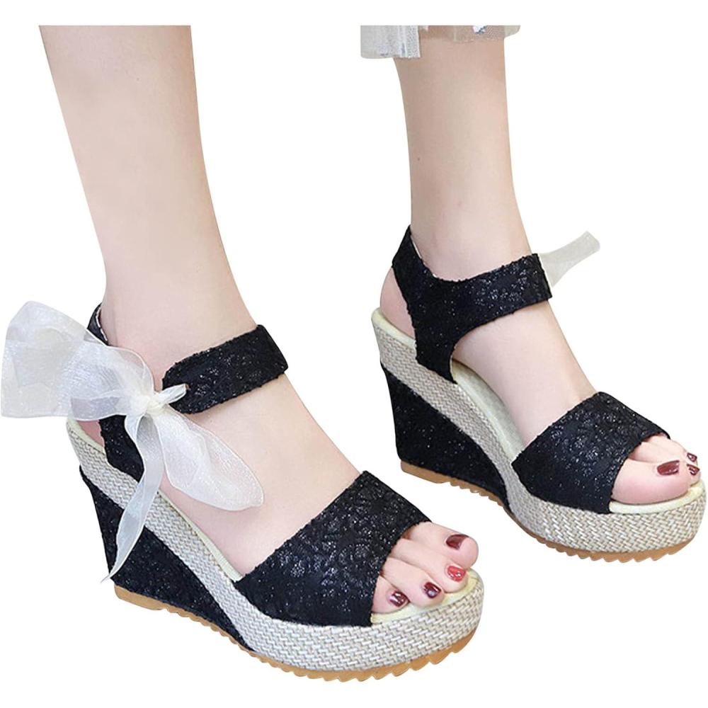 imageNUSGEAR Sandales pour femme Sandales dt croises bretelles croises lgantes Sandales compenses pour femme Sandales dt Sandales ChaussuresA Noir