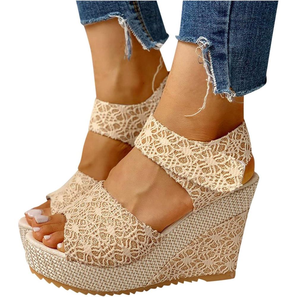 imageNUSGEAR Sandales pour femme Sandales dt croises bretelles croises lgantes Sandales compenses pour femme Sandales dt Sandales ChaussuresBeige