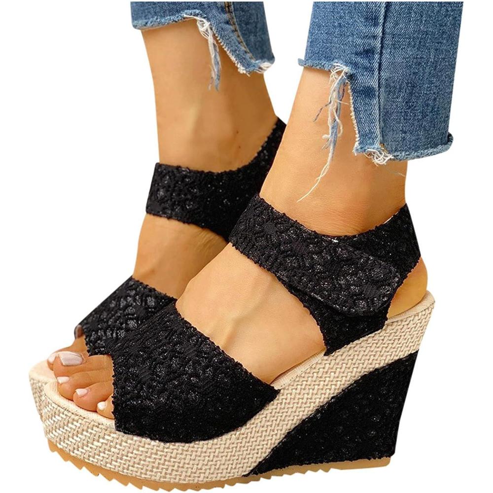 imageNUSGEAR Sandales pour femme Sandales dt croises bretelles croises lgantes Sandales compenses pour femme Sandales dt Sandales ChaussuresNoir